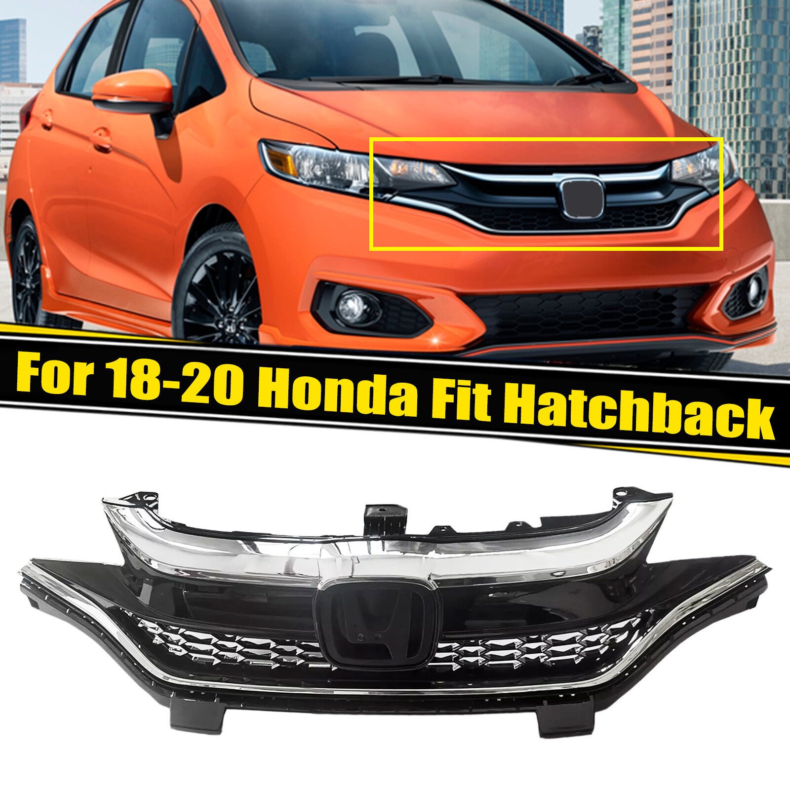 For 2018 2019 2020 Honda Fit Hatchback Bumper Upper Chrome Honeycomb Grille