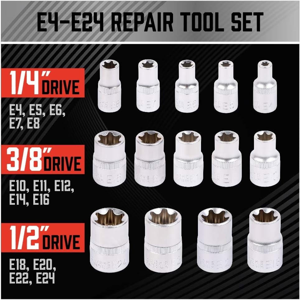 14PC E-TORX Socket Set Female Torx Socket Set Ultimate Torque Star Socket E4-E24