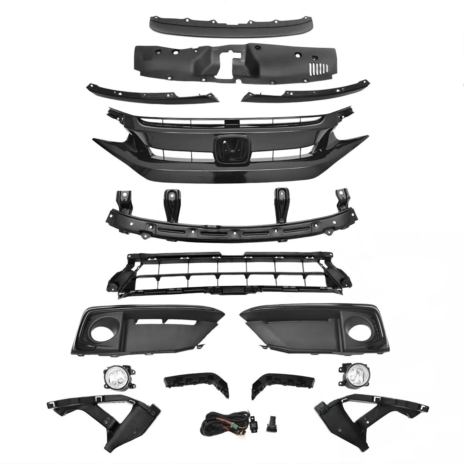 15pc Front Upper Lower Grille Grill Fog lamps Brackets For Honda CIVIC 2019-2021
