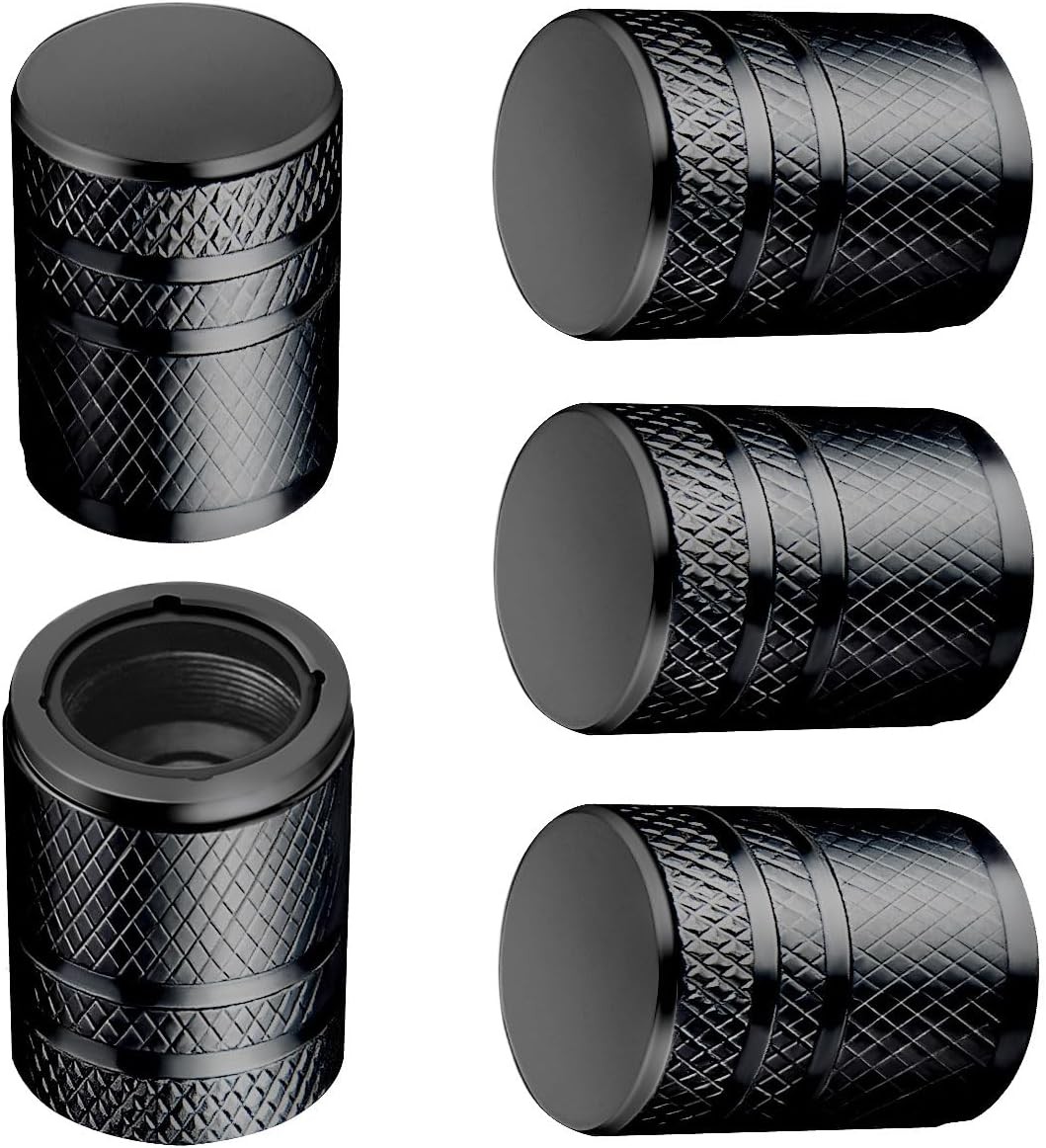 Tire Valve Stem Caps – (5 Pack) Metal Air with Plastic No Pattern, Black