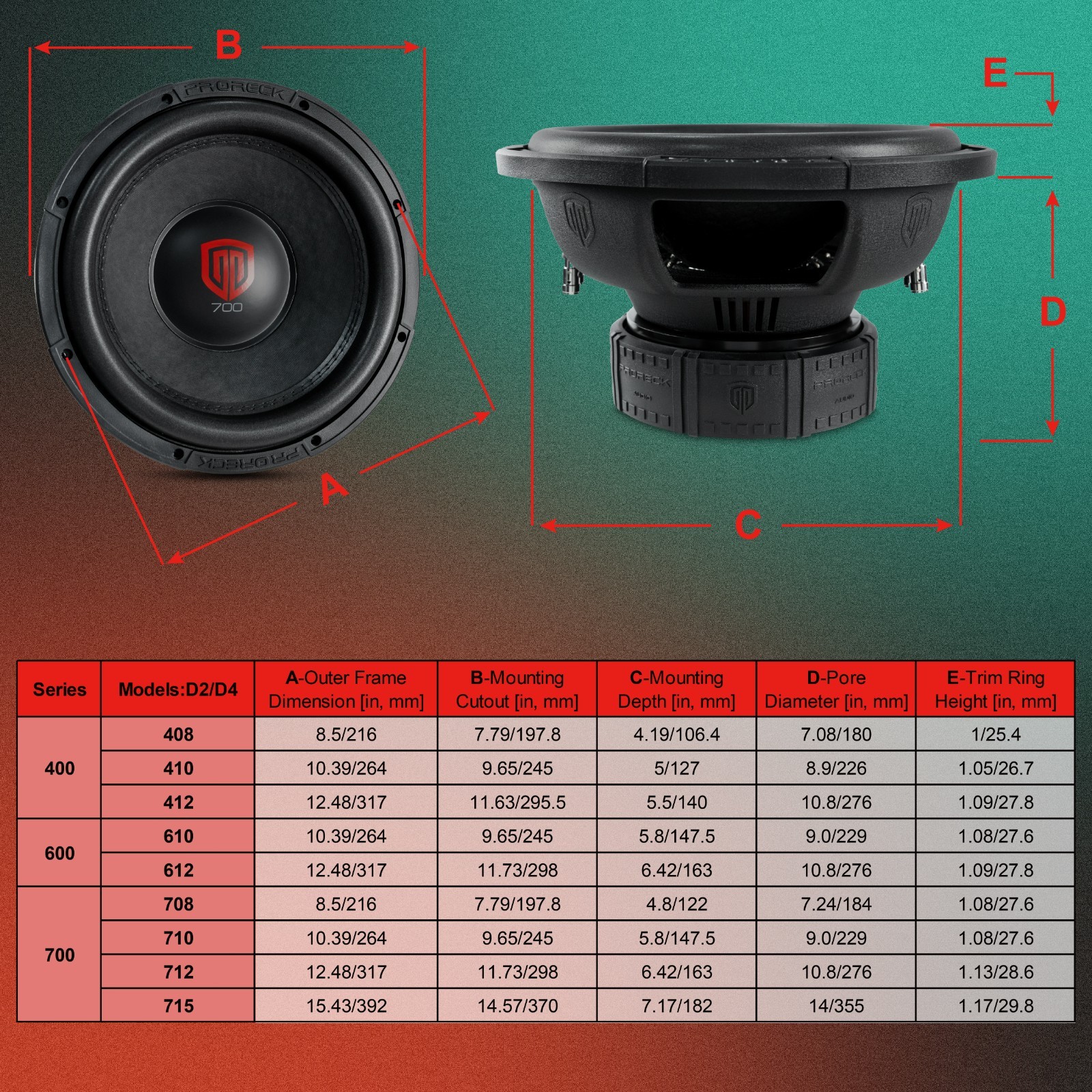 PRORECK 412 12″ Car Subwoofer Pair 1200W Dual 4 Ohm DVC Audio Stereo Sub Woofers
