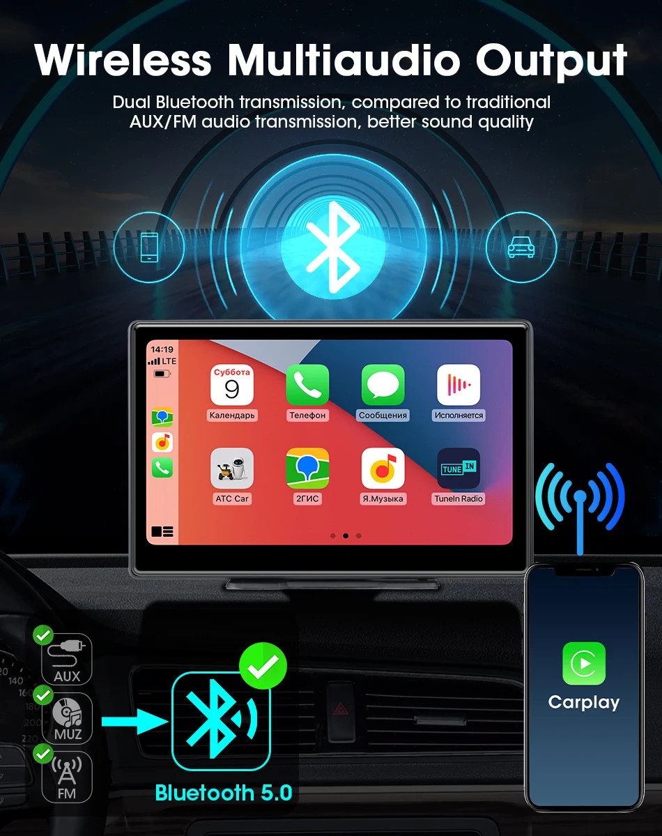 10 Inch DVR 4K Dashcam Wireless Carplay Android Auto Dual Lens Camera