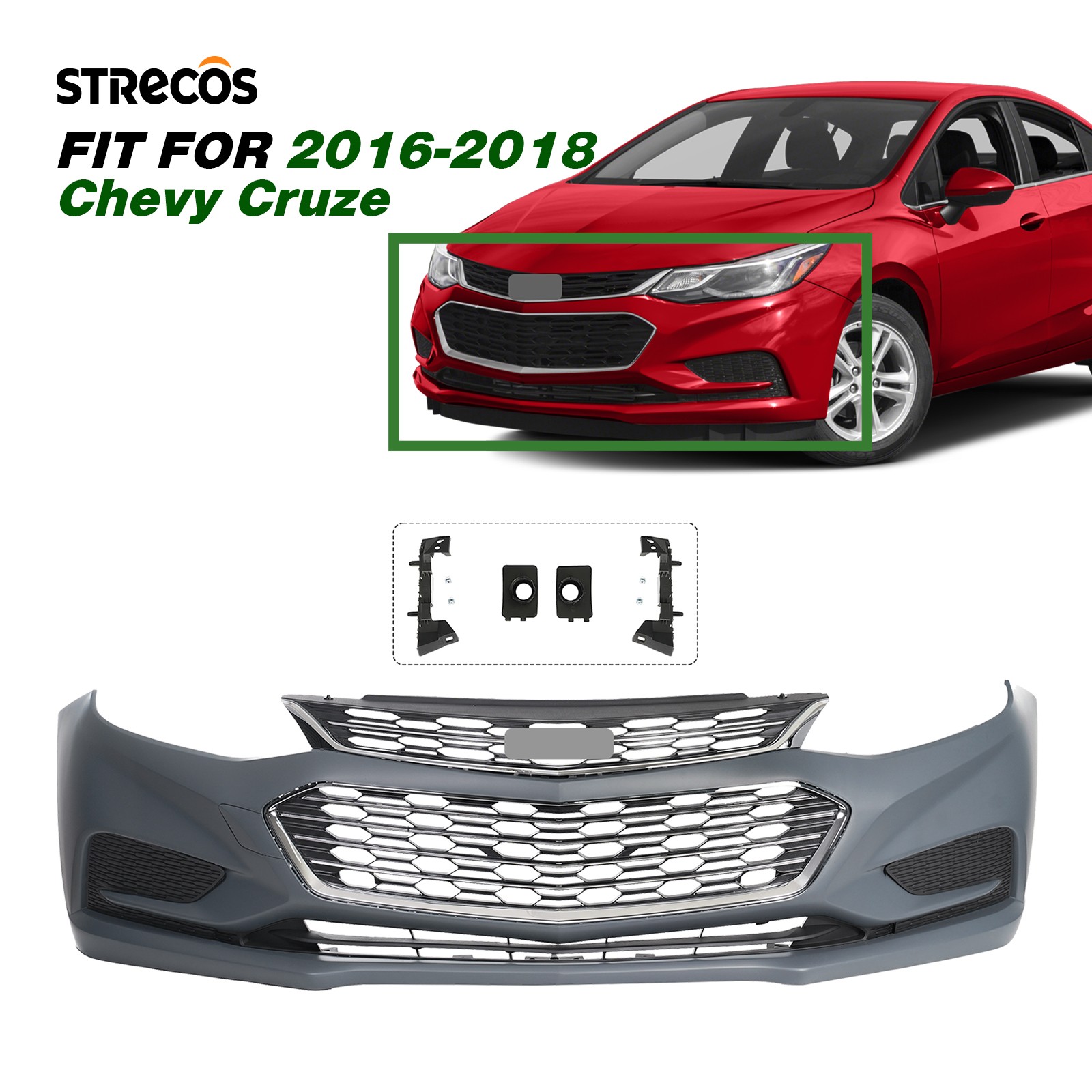 For 2016 2017 2018 Chevy Cruze Front Bumper Cover Grille Assembly w/ Brackets