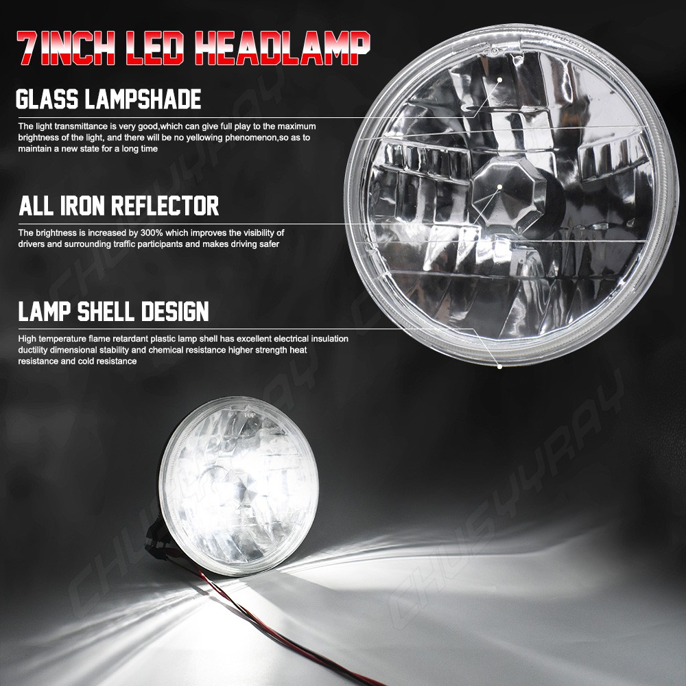 Pair 7″ Inch Round LED Headlights High Low Beam For Jeep Wrangler TJ 1997-2006