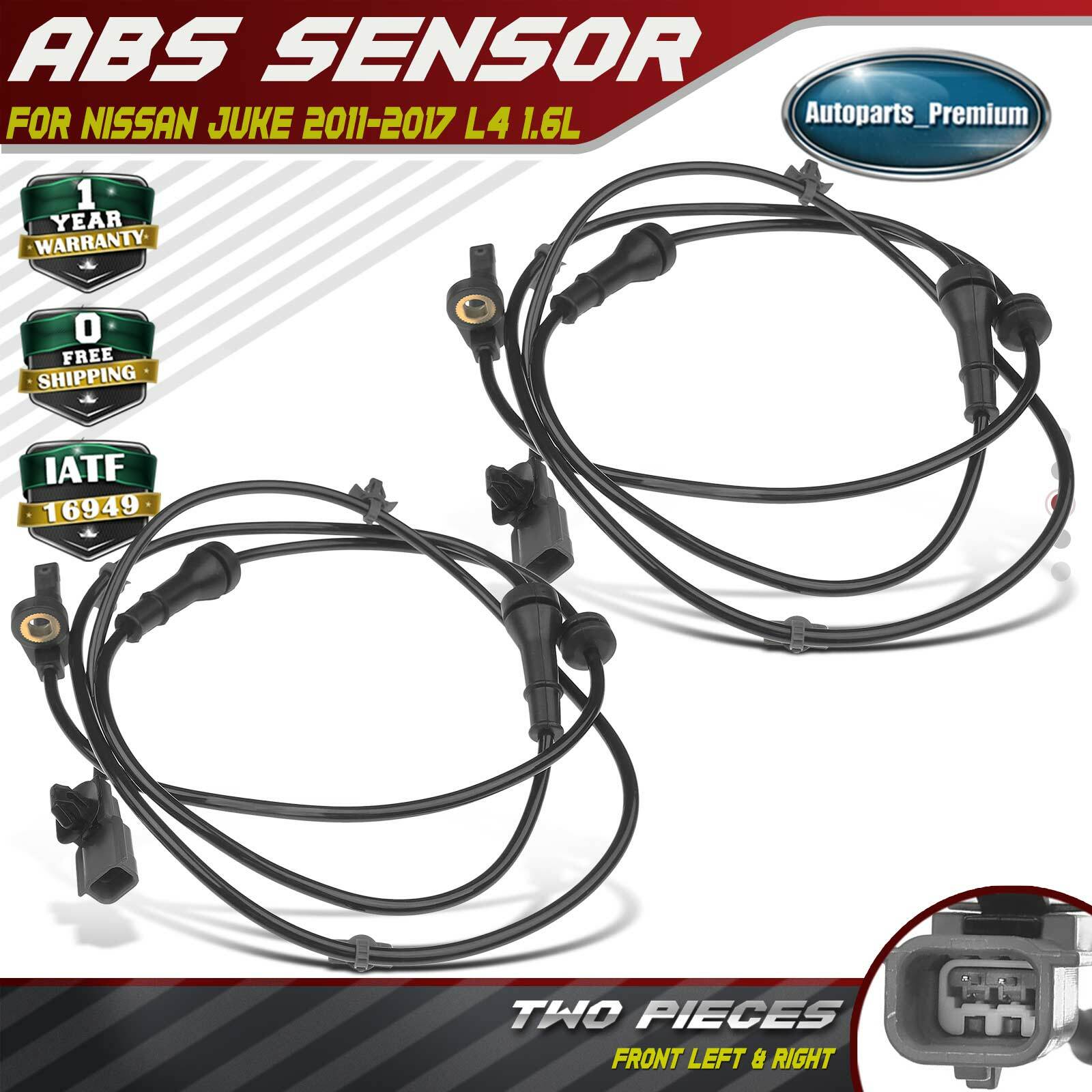2x ABS Wheel Speed Sensors for Nissan Juke 2011-2017 L4 1.6L Front Left & Right