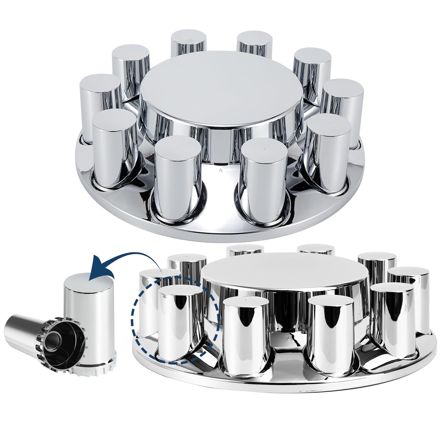 Front 2 Chrome ABS Flat Top Axle Cover w/ Screw-On Lug Nut Covers for Semi Truck