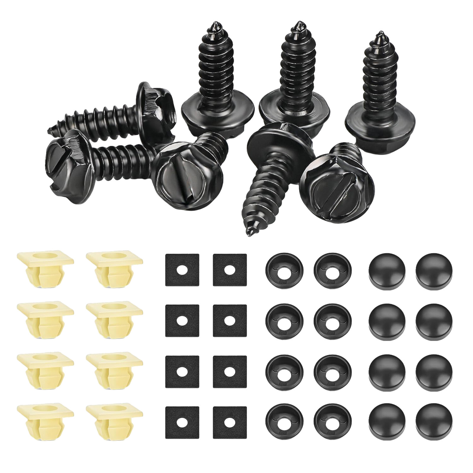 8 PCS Car License Plate Screws Stainless Steel Bolts Caps Fasteners Kit Black