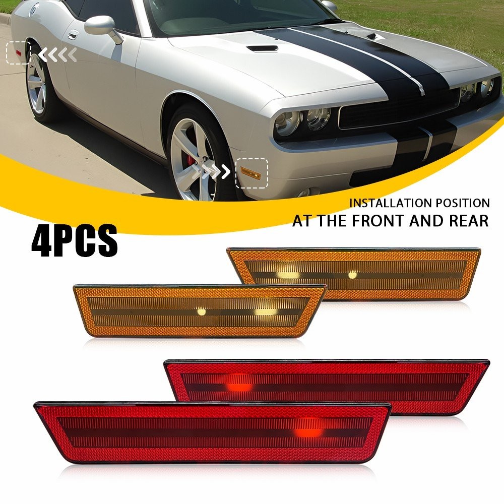 Front&Rear Lens Side Marker Lights Covers Kit For 2008-2014 Dodge Challenger