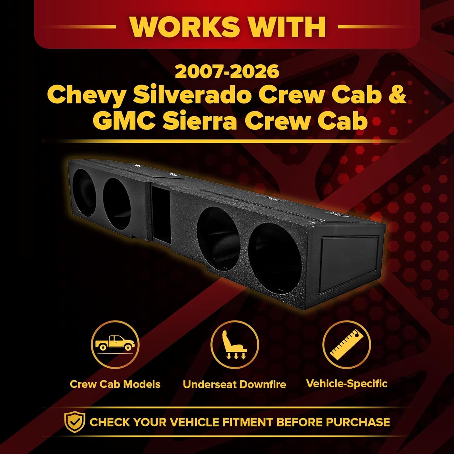 QUAD FRONTFIRING 8″ SUB BOX for 2007-CURRENT CHEVY SILVERADO/GMC SIERRA CREW CAB