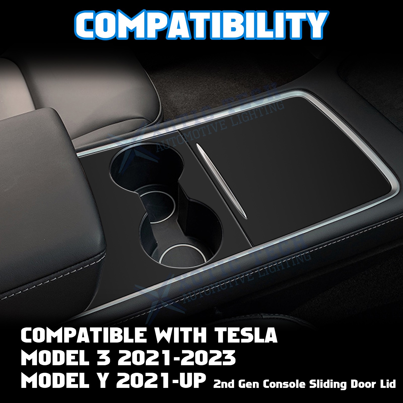 Steel+ABS Matte Black Center Console Cover For Tesla Model 3 2021-23 & Y 2021-up