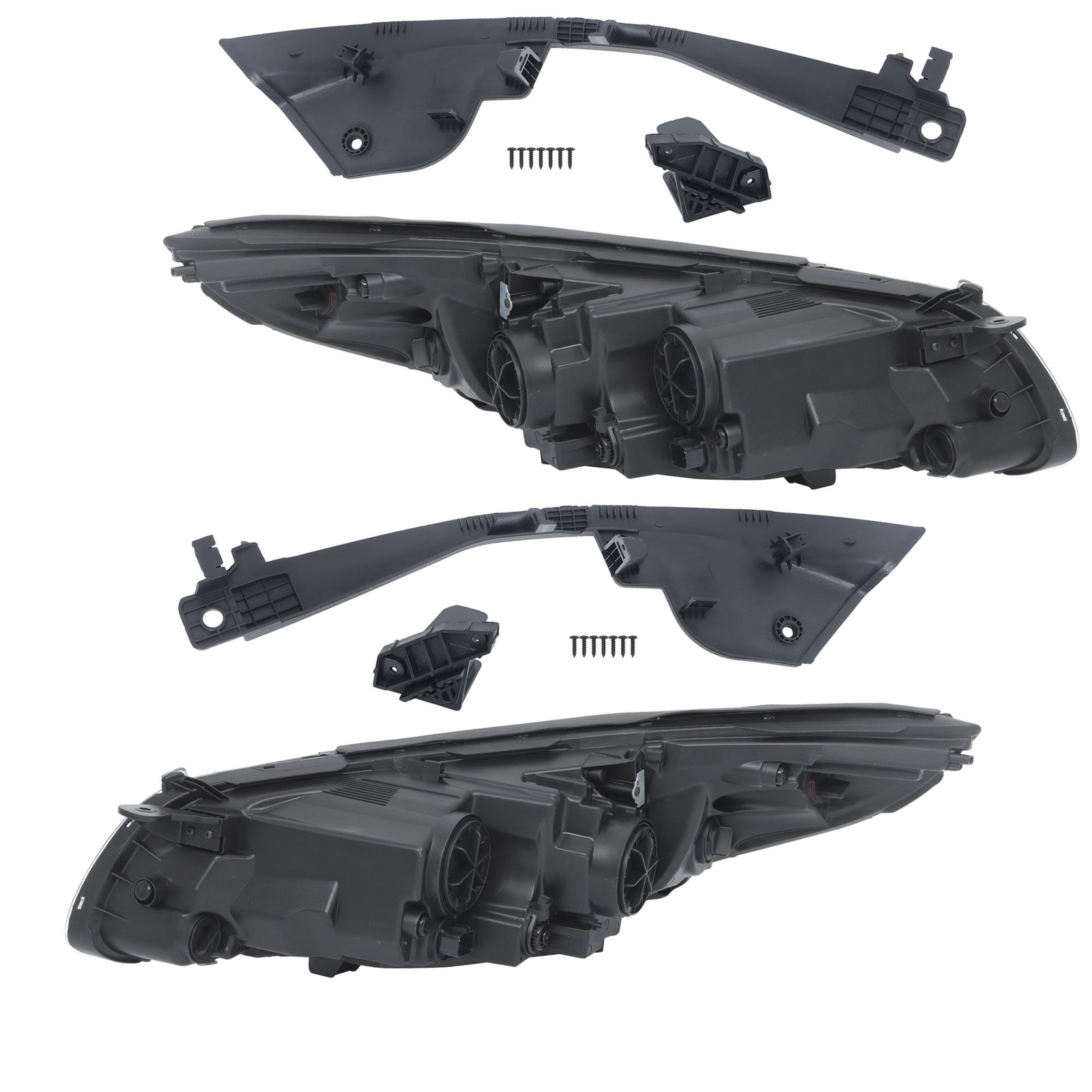 Pair Headlights Assembly Black For 2015-2017 Hyundai Sonata Halogen Clear Lens
