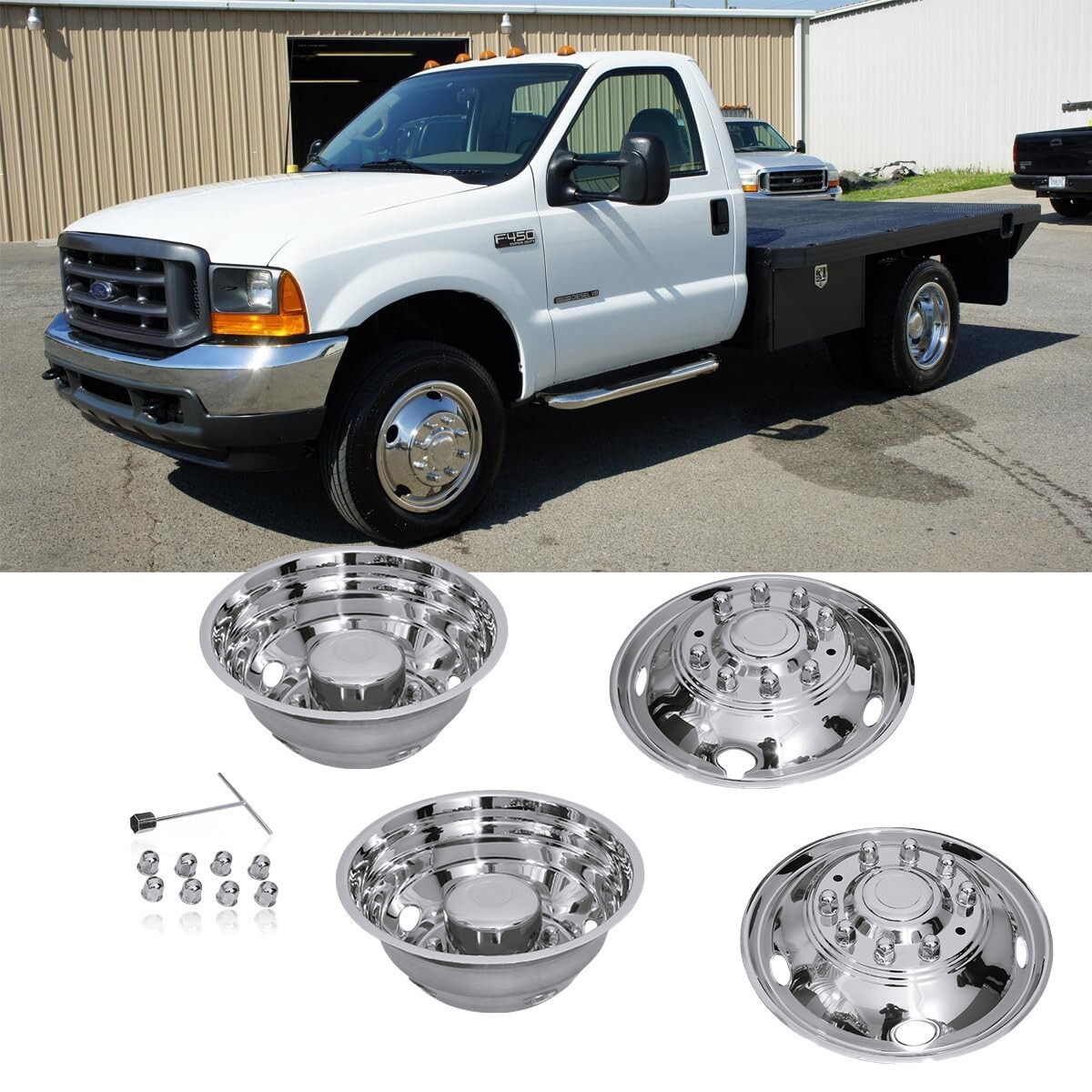 2005-2025 Ford F450 F550 10 Lug 19.5″ Wheel Simulators Rim Liner Hubcaps Covers