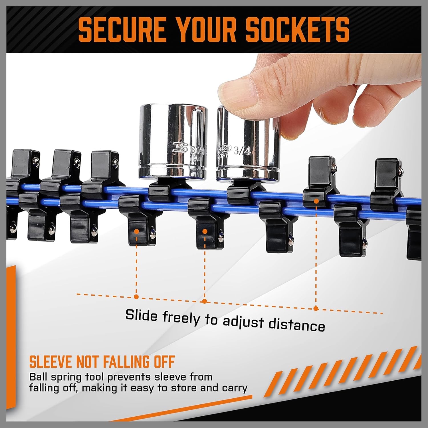 6PC Shallow Deep Socket Holder Organizer Rail Double Sided 1/4 3/8 1/2 in Driver