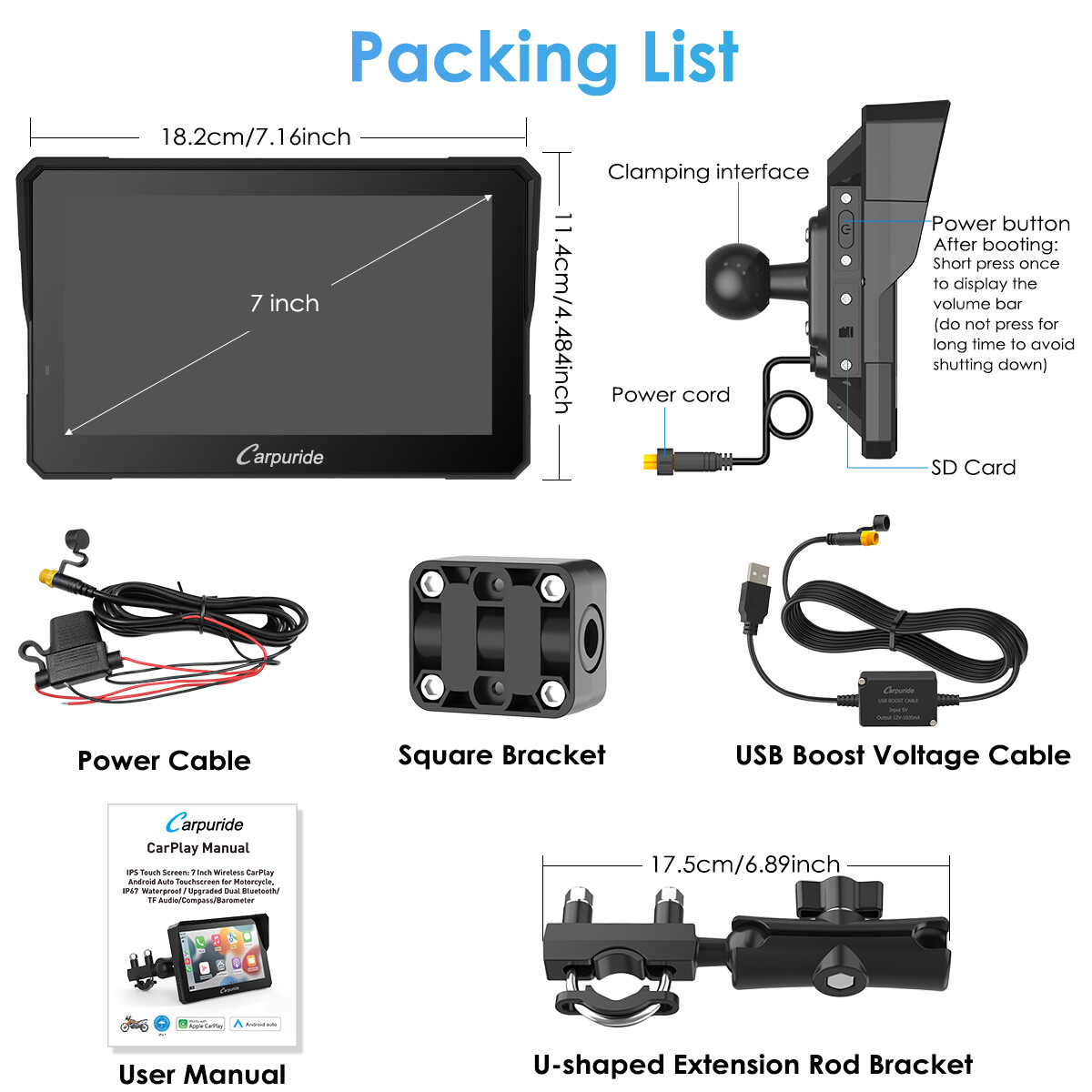 Carpuride W702Pro Wireless Carplay Android Auto Waterproof Touchscreen For Motor