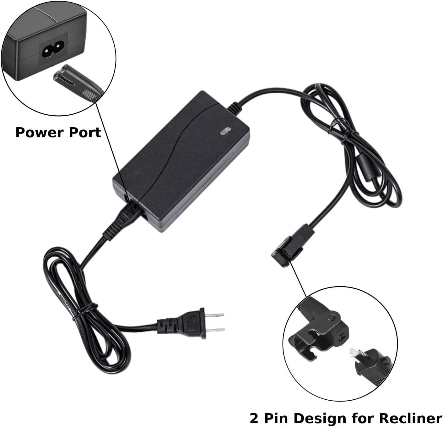 29V 2A Power Supply Adapter for Electric Recliner Lift Chair Couch 2 Pin Connect