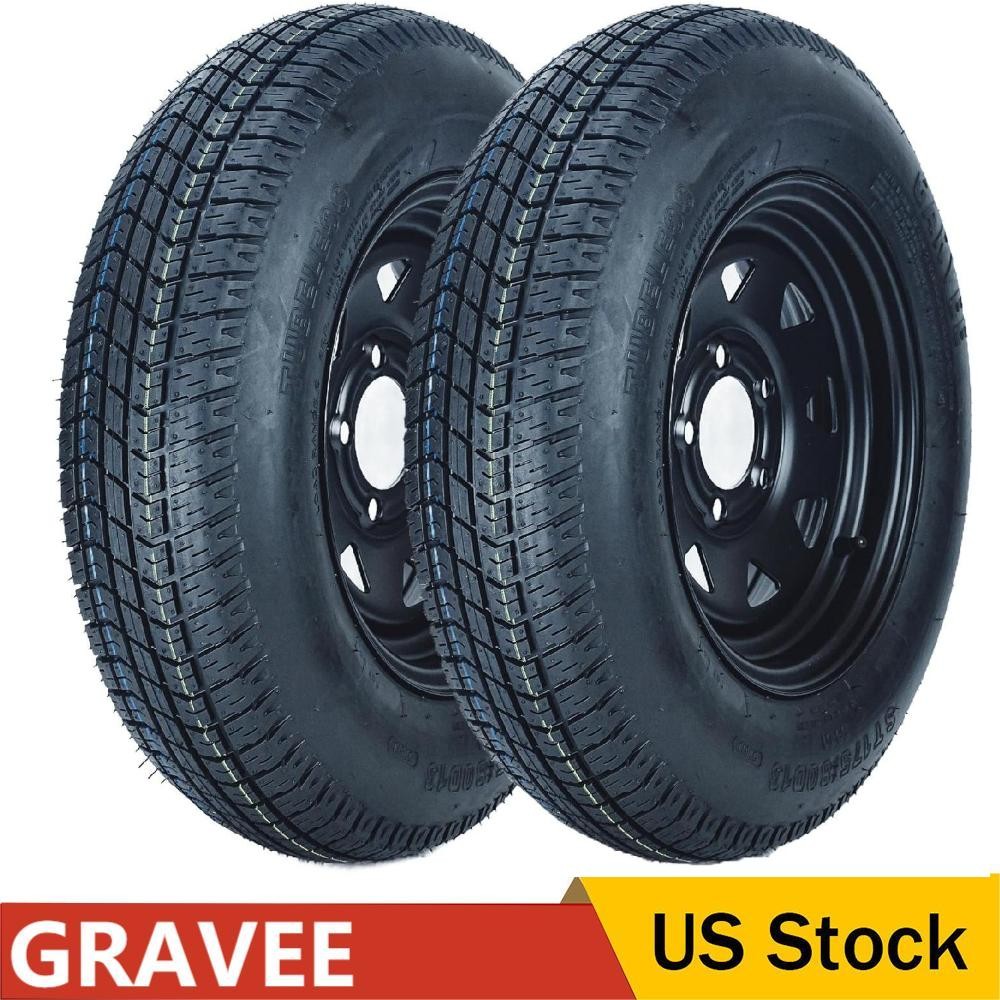 2-Pack Trailer Tire On Rim ST175/80D13 Trailer Tires and Wheels 5 Lug 13 in Rims