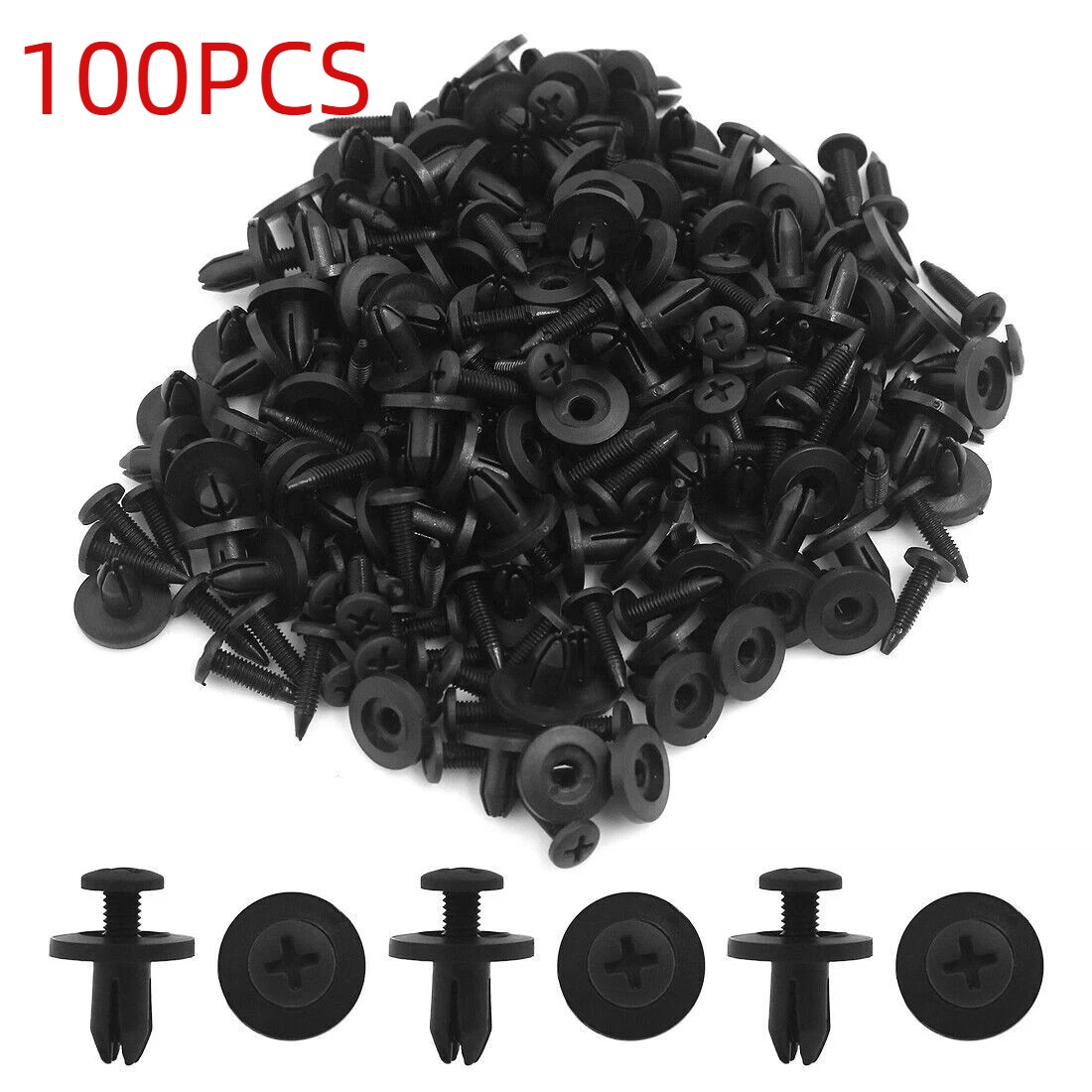 6mm Push Type Fastener Clips Car Truck Fender Bumper Trim Retainer Rivets 100pcs
