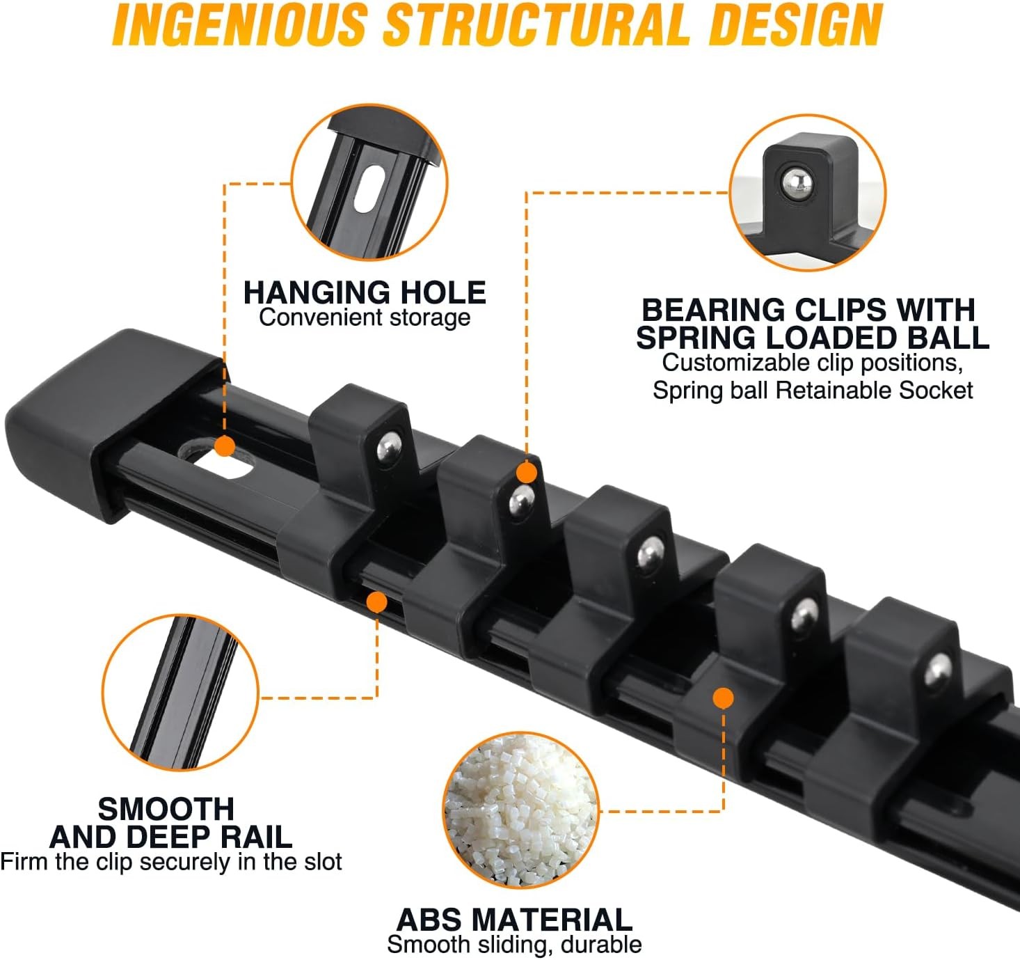 Socket Organizer ABS Socket Holder Set 1/4″ 3/8″ 1/2″ Drive Socket Rail Holders