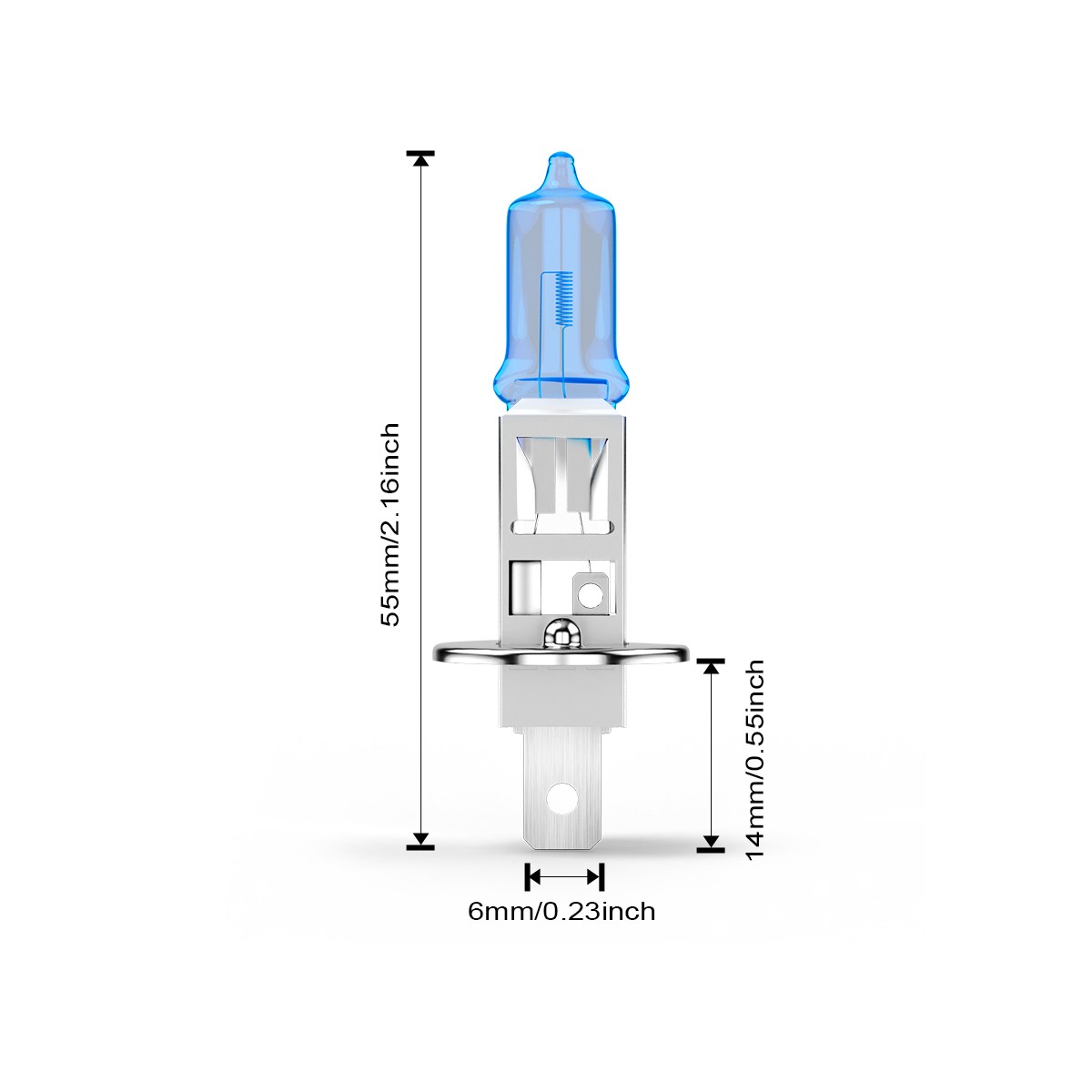 2* H1 Halogen Super White Halogen High Low Beam Headlight Fog Light Bulb 55W 6K