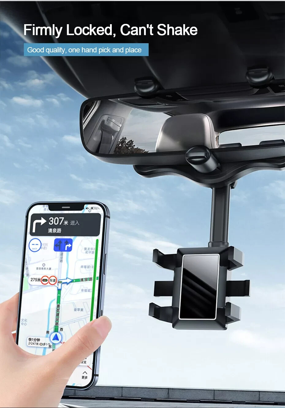 360° Car Rear View Mirror Mount Holder Stand for Apple iPhone Android Phone