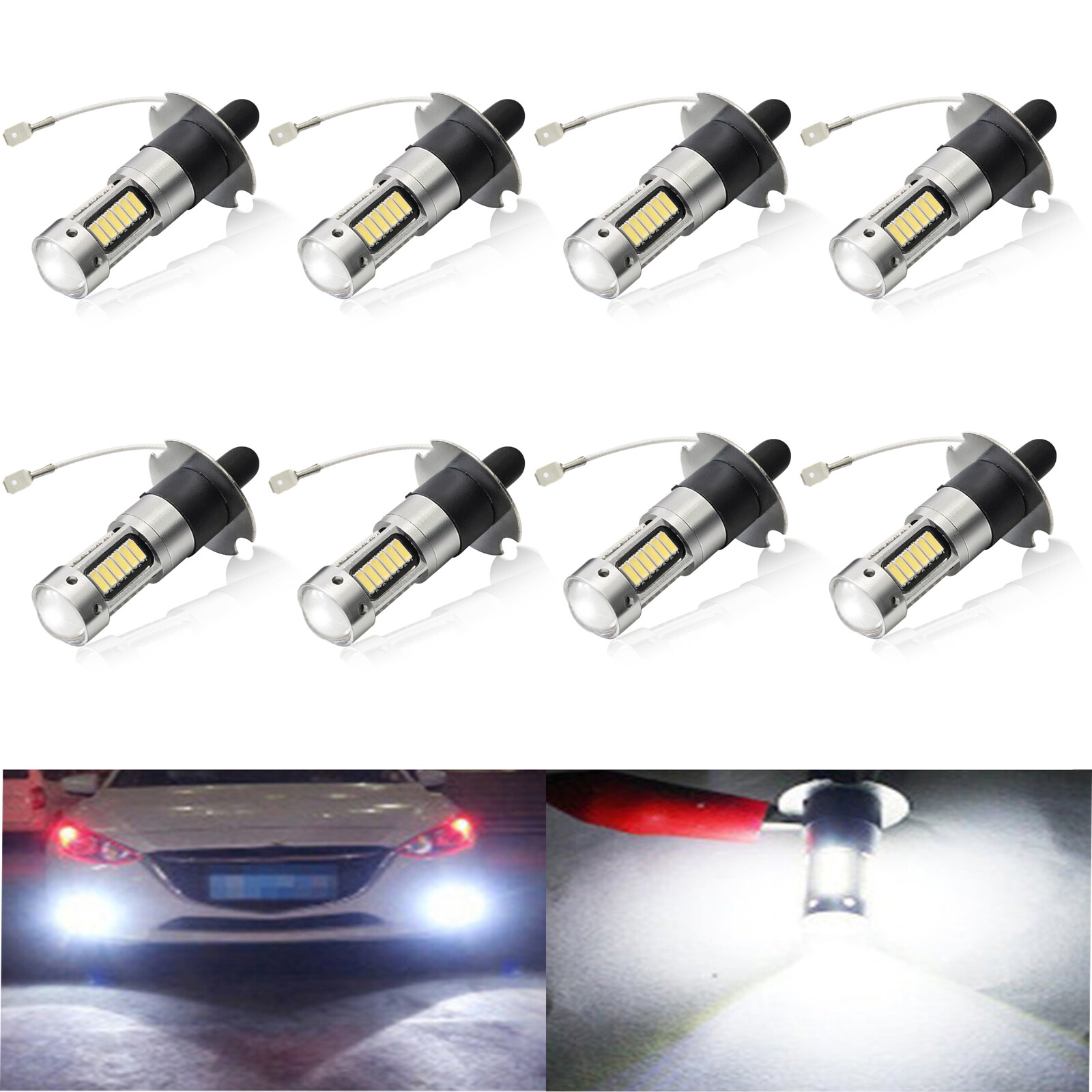 8PCS H3 LED Fog Driving Light Bulbs 4014 Conversion Kit Super Bright 6000K White