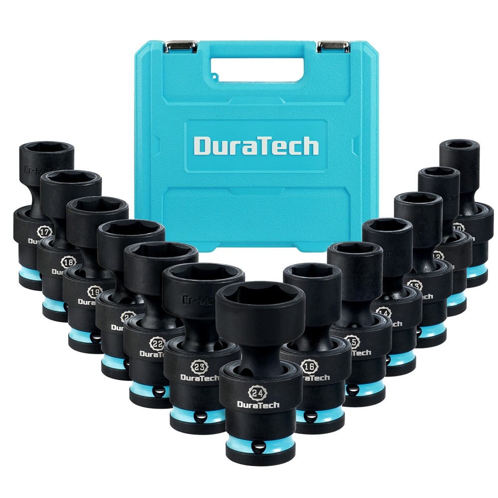 DURATECH 13PC 1/2″ Impact Swivel Socket Set Shallow Wobble Socket 10-24mm Metric