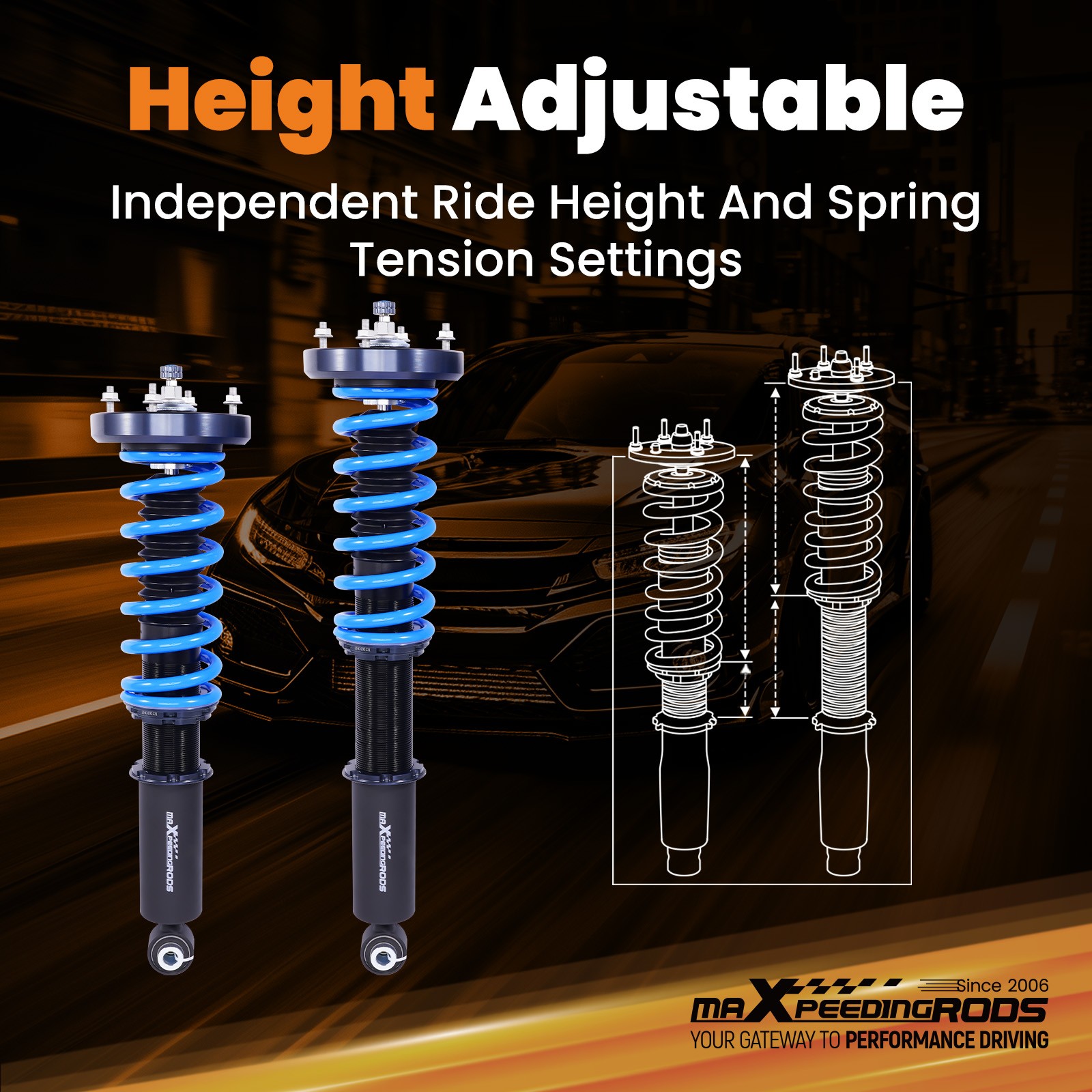 MaXpeedingrods Coilover Shock Struts Kit For Jaguar XJ8 / XJR X350 X358 03-09