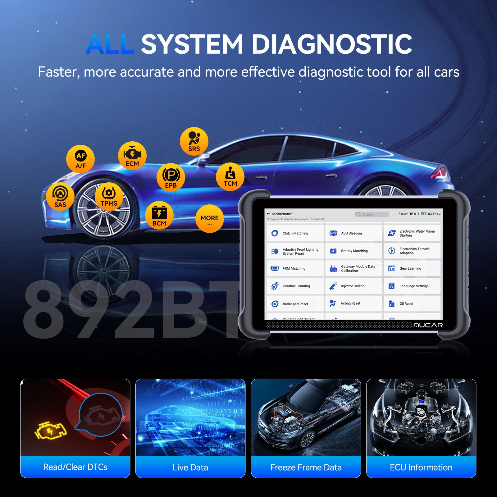 892BT Bidirectional OBD2 Scanner All System Car Diagnostic Tool E.CU Coding FCA