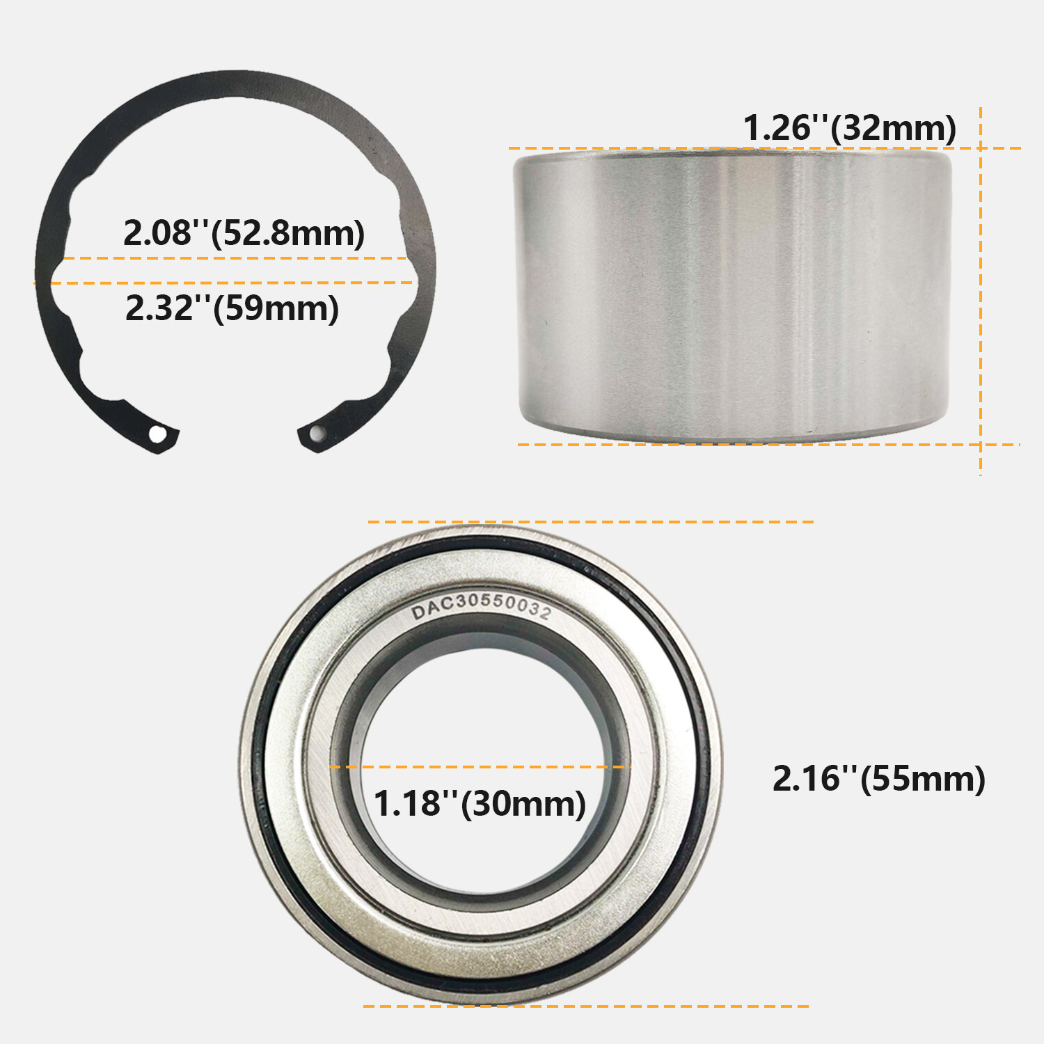 2pcs Front Wheel Bearings 30x55x32 + CIRCLIP for Kawasaki Teryx Teryx4 750 800