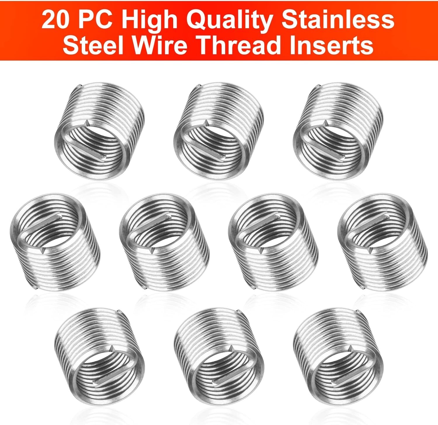 M6x1.0 Thread Repair Kit, 25PC Stainless Steel Helicoil Insert Set