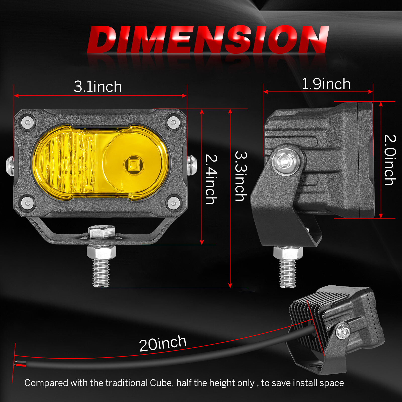 2X 3″ 40W PRO LED Cube Work Light Bar Combo Pods OffRoad Driving 4WD ATV+ Wiring