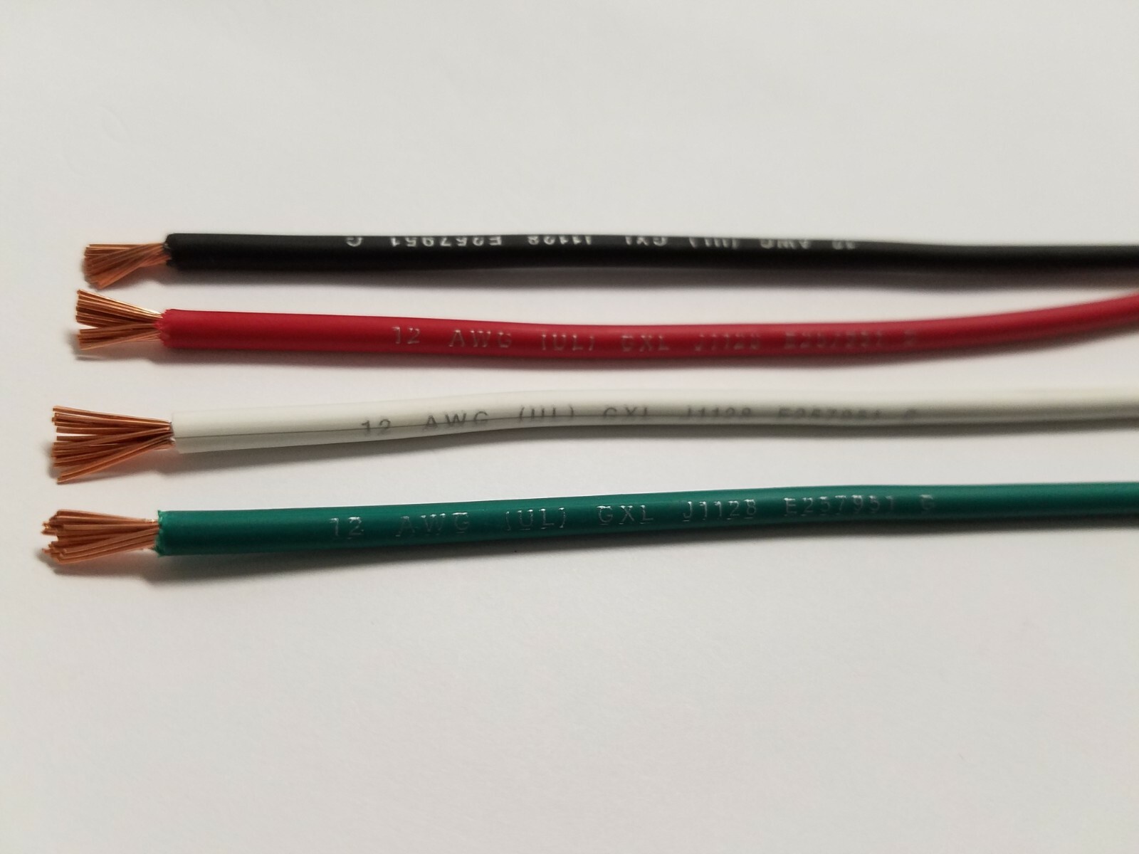 4 COLORS GXL AUTOMOTIVE PRIMARY WIRE 12 AWG HIGH TEMP GXL 25 FT EA W PRINT bwrg