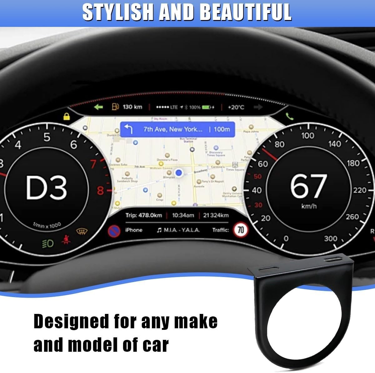 Universal Car Black Single Gauge Mount Bracket Pod, 2-1/16″ 52mm Gauge Mounti…