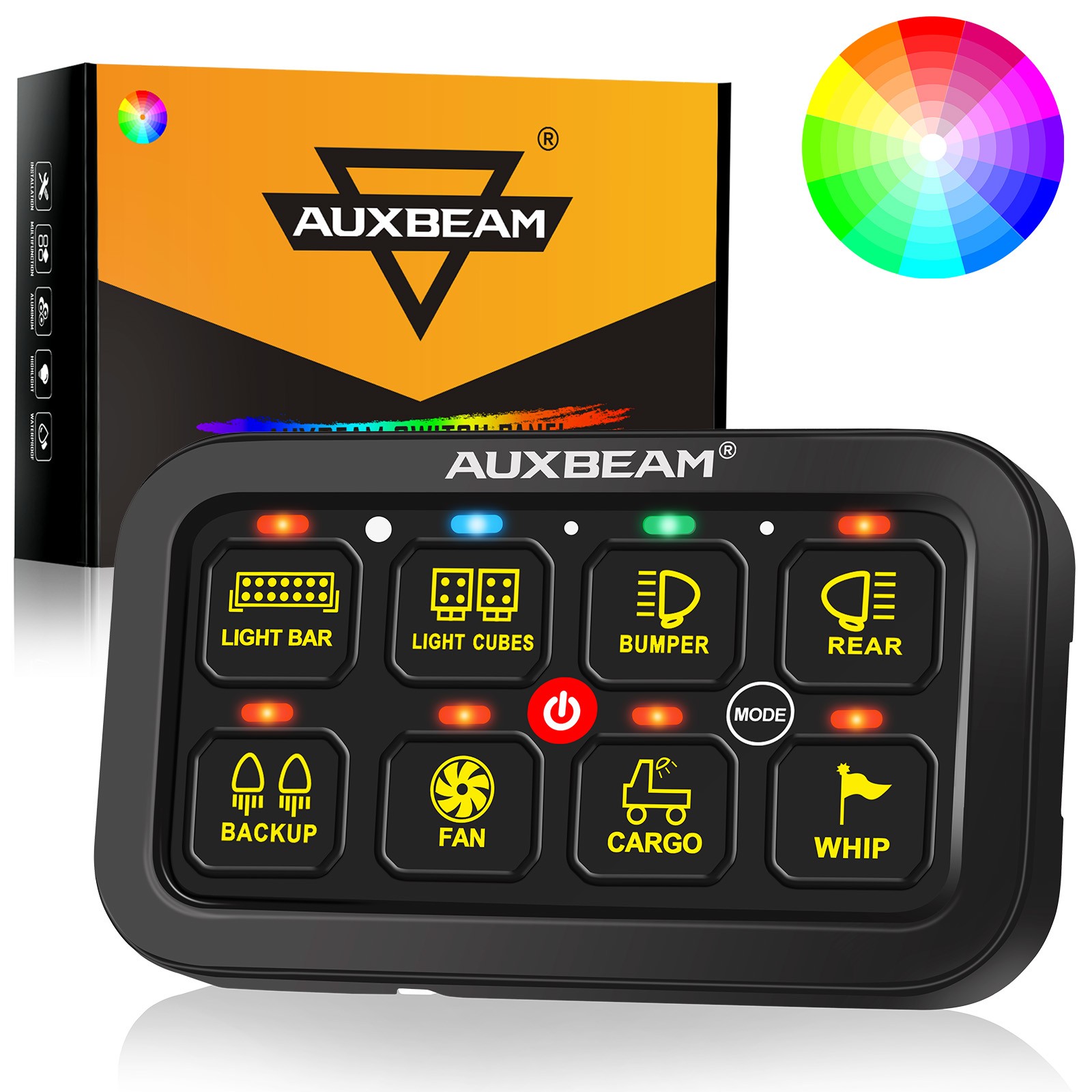 AUXBEAM RB80 AR-800 RGB 8 Gang Switch Panel Kit LED Touch Bluetooth APP Control