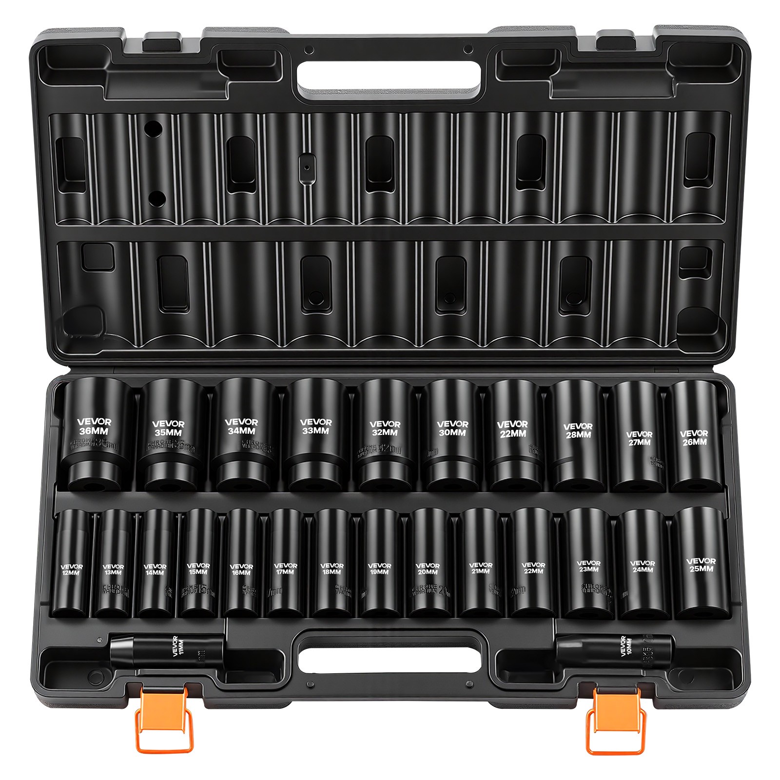 VEVOR Impact Sockets Set 1/2 Inch Drive 26 PCS Metric 10mm – 36mm Deep 6-Point