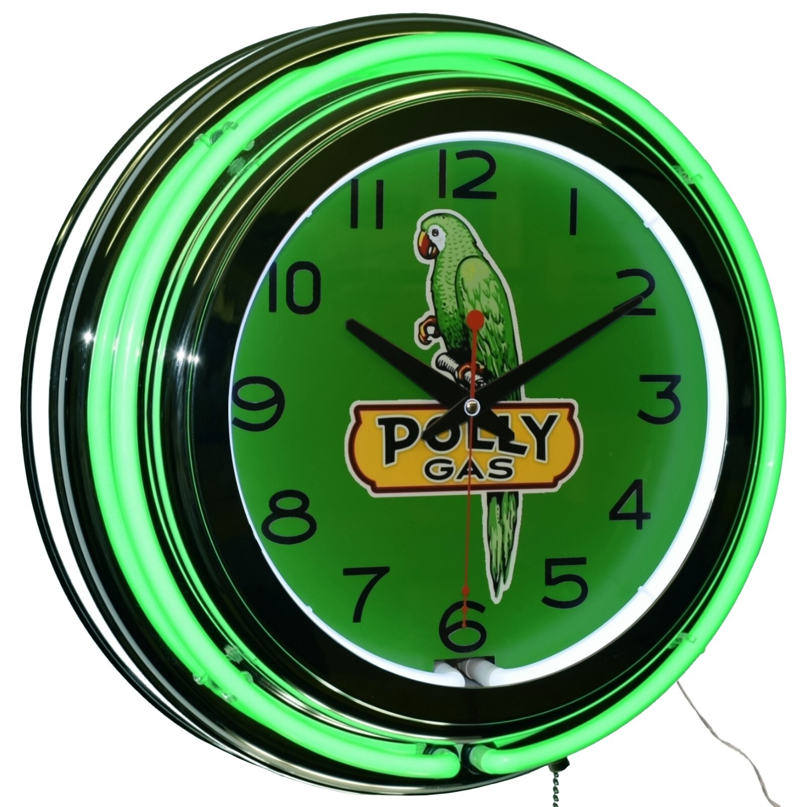 15″ Nostalgic Polly Gas Oil Double Neon Clock Garage Man Cave Decor (Green)