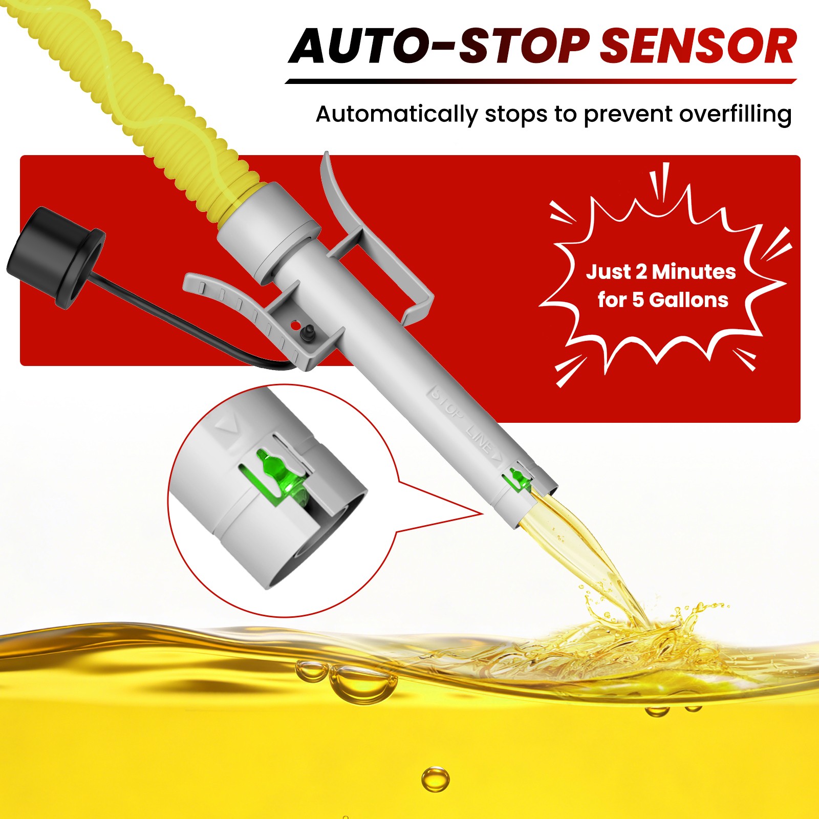 2in1 Automatic Portable Fuel Transfer Pump, Auto-Stop for Gas Diesel&Oil 3.2 GPM