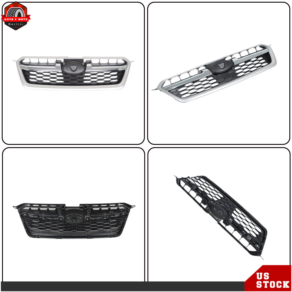 Front Upper Bumper Grille Fit For 2012-2014 Subaru Impreza Black W/Chrome Trim