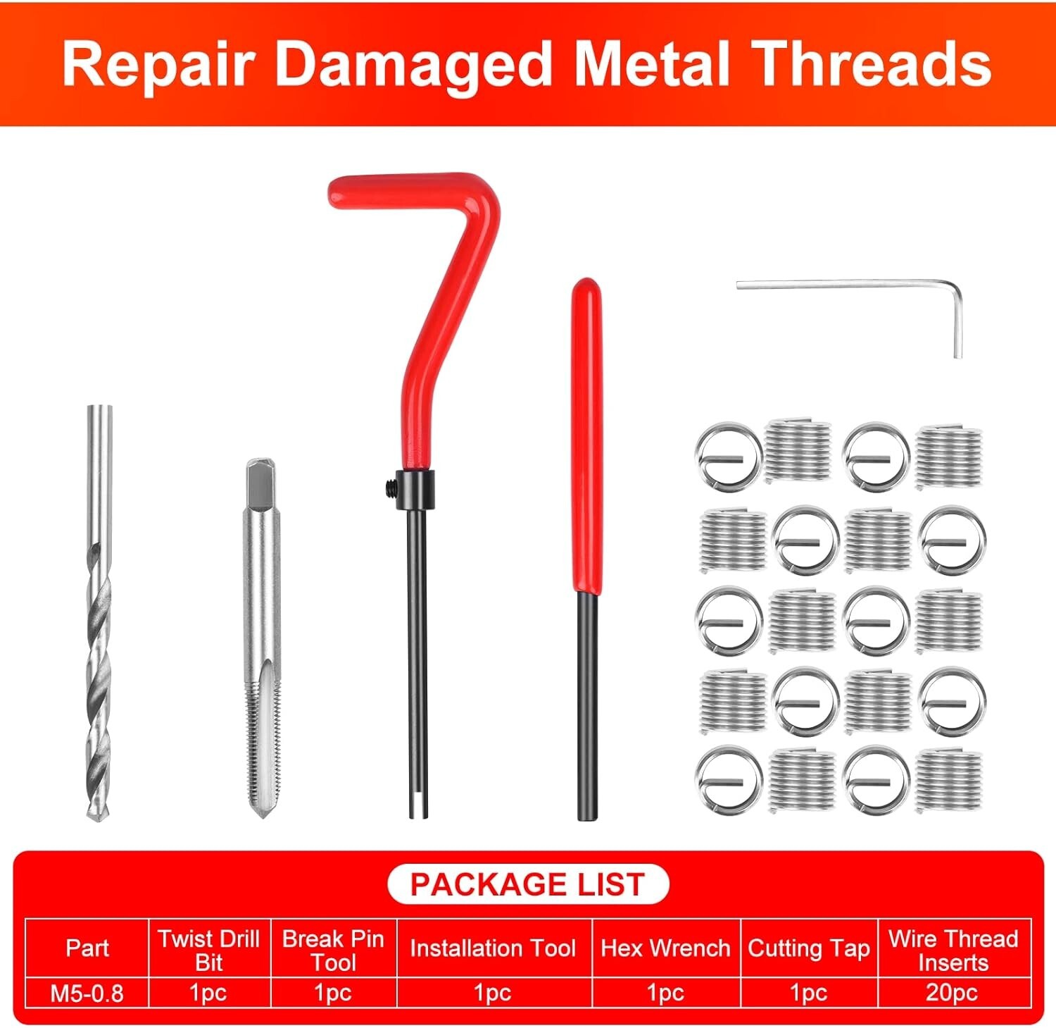 Thread Repair Tool Helicoil Inserts Kit Metric M5/M6/M8/25pc M10/M12/M14/10pc