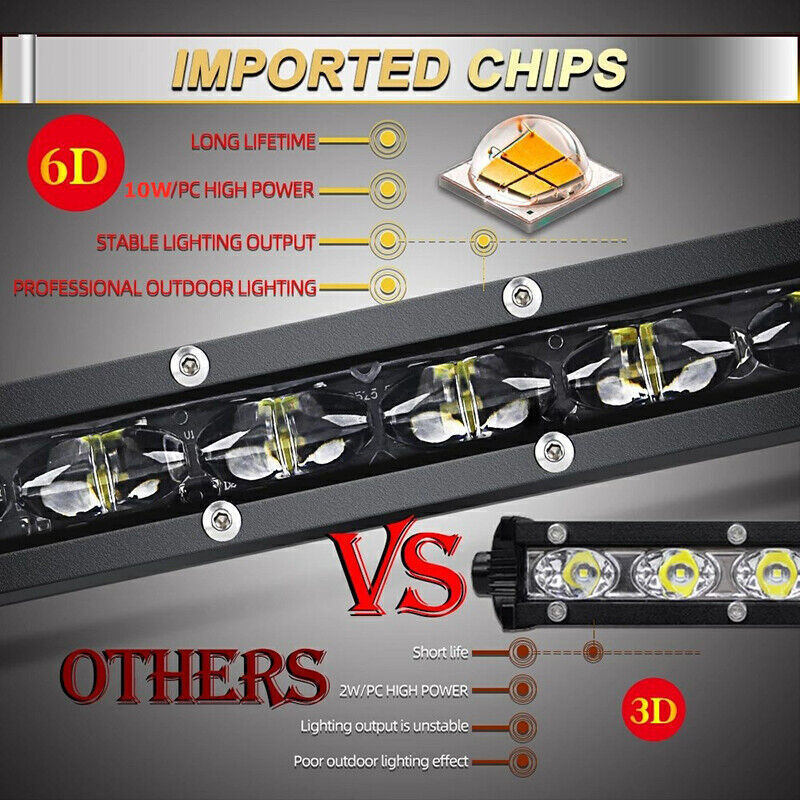 2pcs 6D 8inch Slim Single Row LED Work Light Bar Spot Flood for ATV UTE Offraod