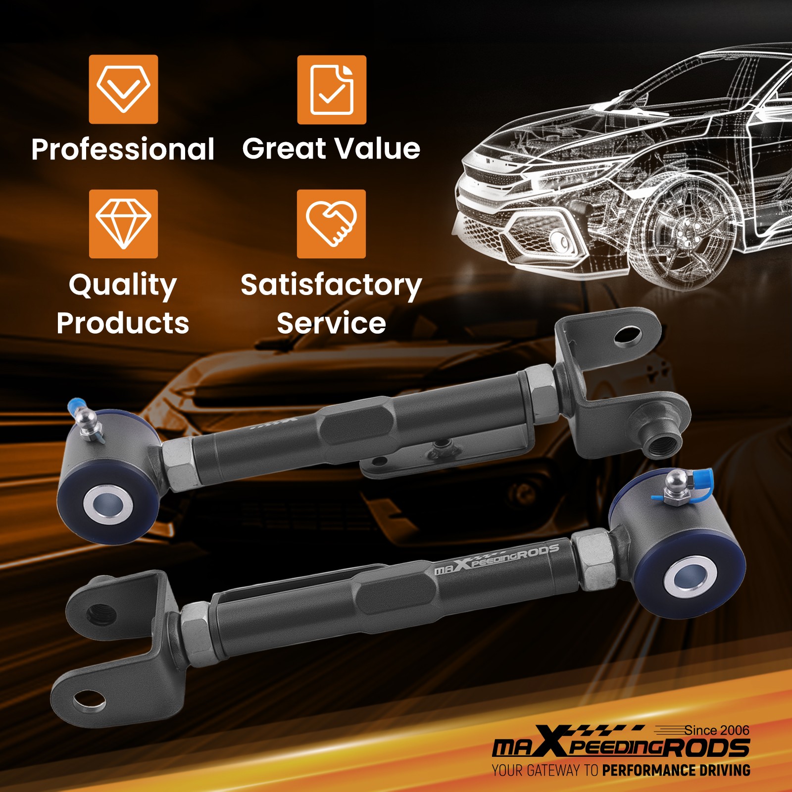 2pc Adjustable Rear Upper Camber Control Arms Kit for Honda Element 2003-2011