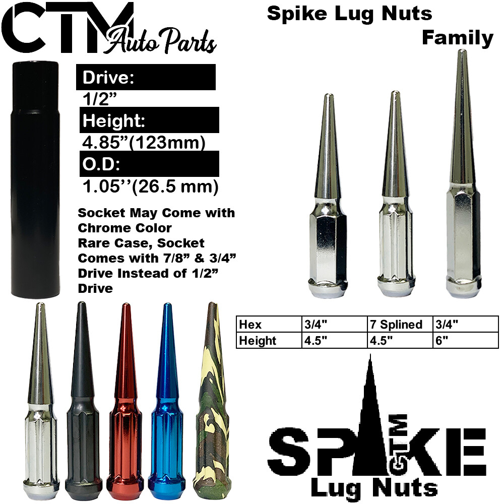 20Pc 4.5″ TALL BLUE 1/2-20 SOLID SPLINE STEEL SPIKE LUG NUT+KEY FIT FORD MODELS
