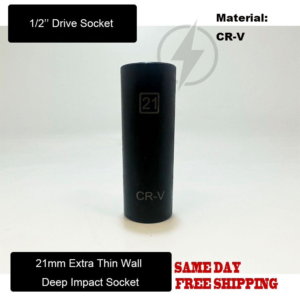 1Pc 1/2″ Drive 21mm Extra Thin Wall Deep Impact Socket CR-V