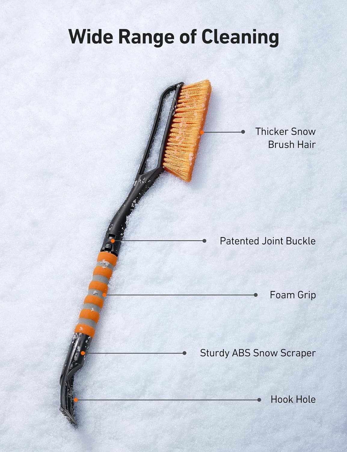 27-Inch Snow Brush and Ice Scraper with Ergonomic Foam Grip in Orange