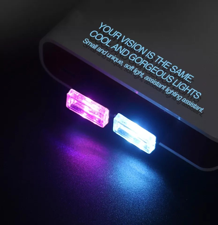 Blue 2 x Mini USB Car Atmosphere Lights LED Cigarette Lighter Decorative Lights