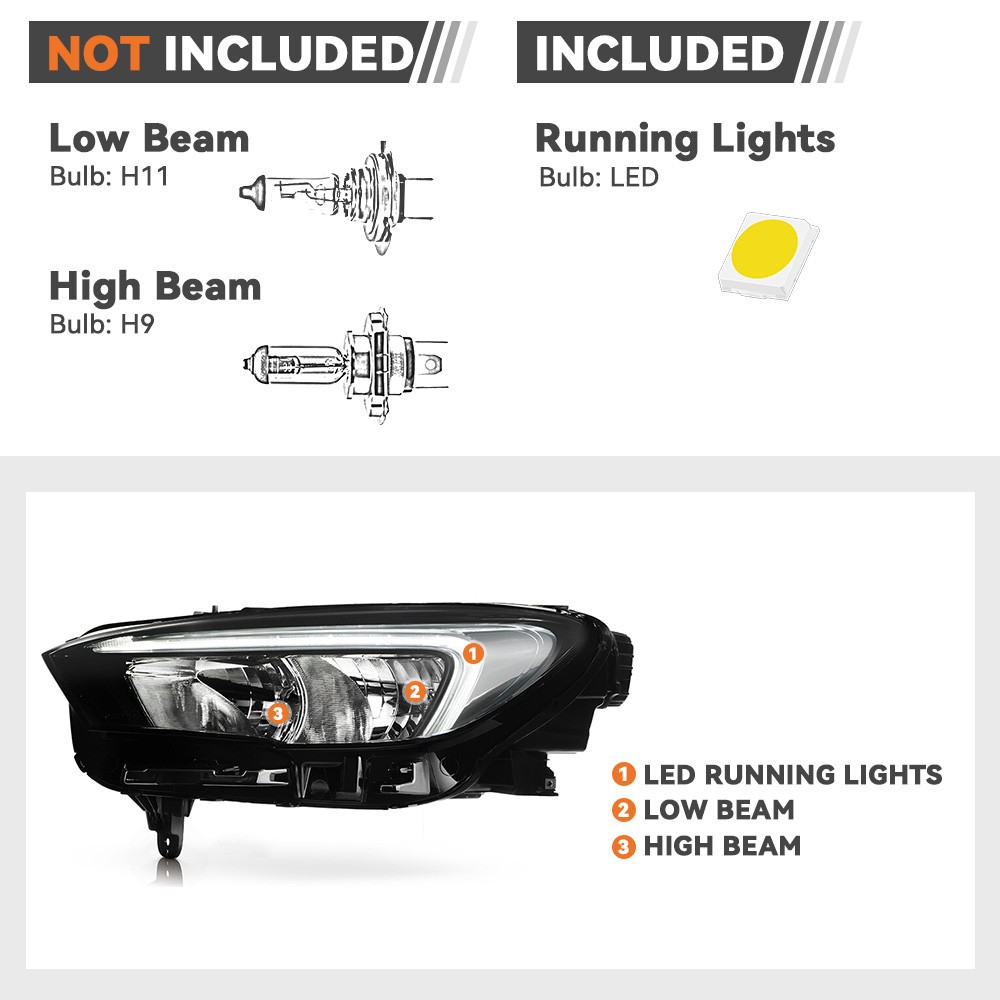 Halogen Headlight For 2020-2023 Buick Encore GX w/LED DRL w/Bulb Left+Right Pair