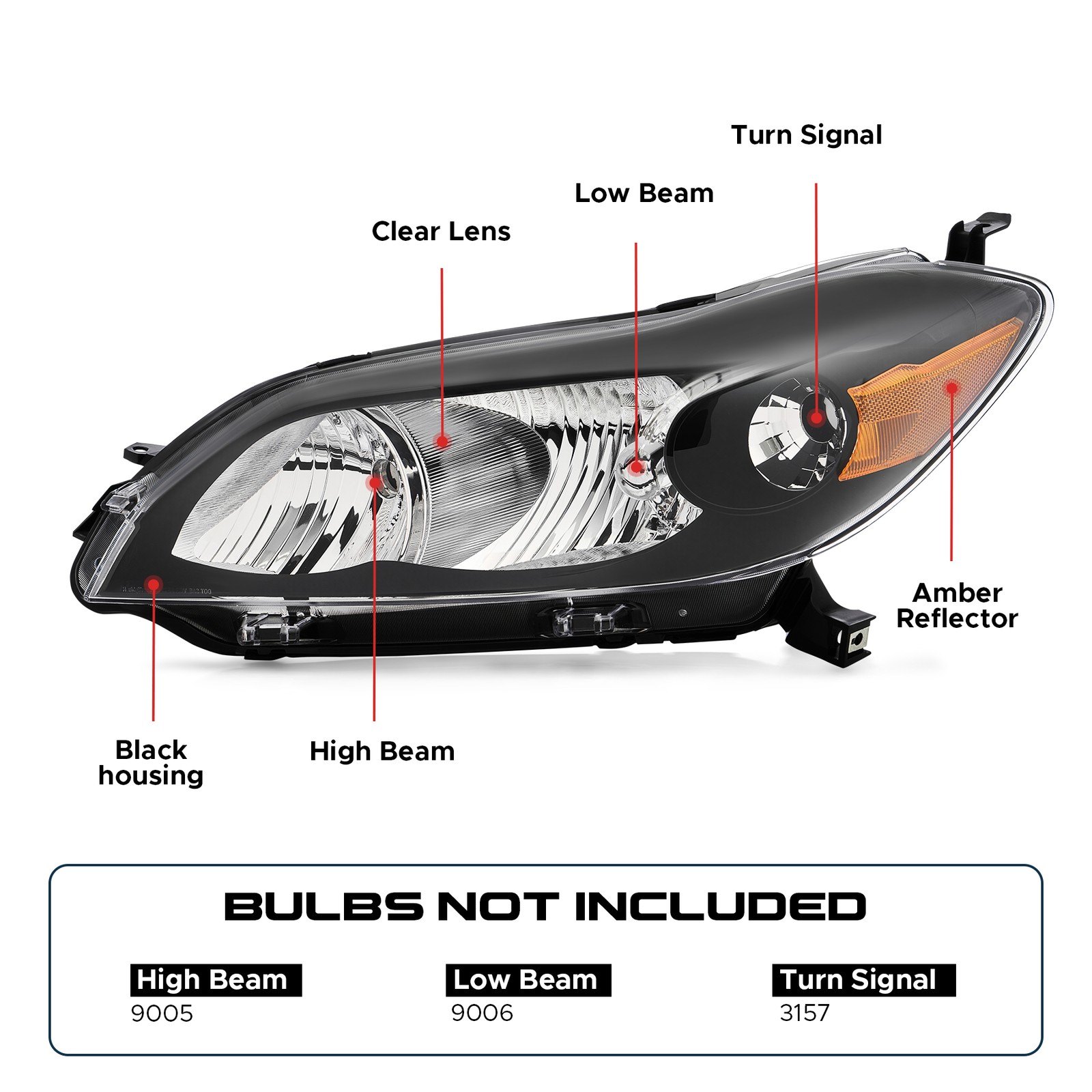 Fits 2009 2010 2011 2012 2013 Toyota Matrix Left+Right Side Black Headlights