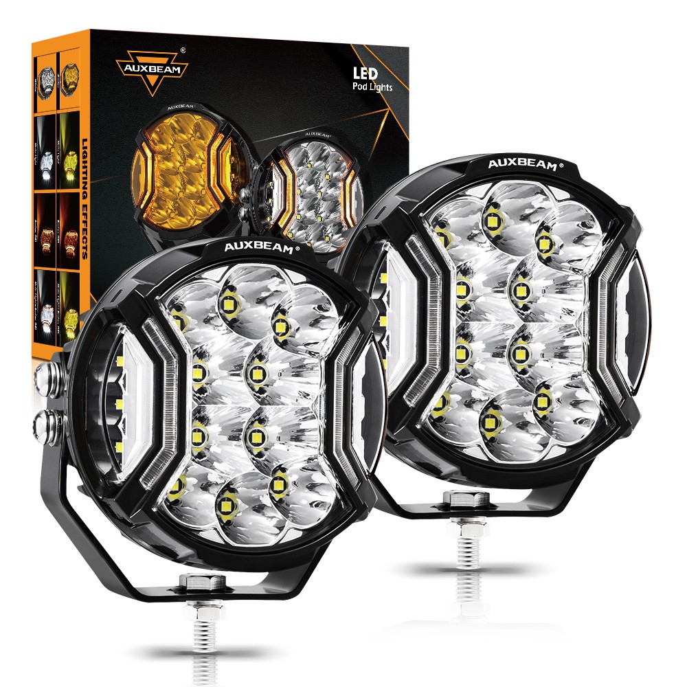Auxbeam V-ULTRA 5 Inch 5″ 172W LED Side Shooter White Pod Work Lights Amber DRL