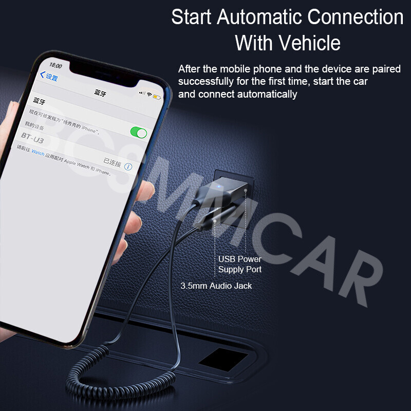 Bluetooth 5.0 AUX Audio Adapter Cable Car 3.5mm Jack Music Handsfree Receiver