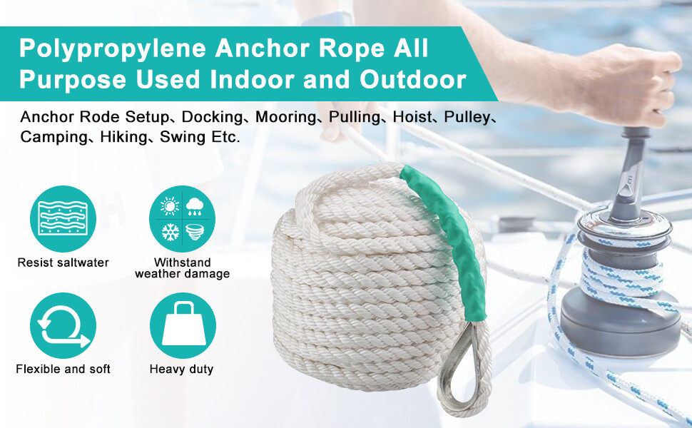 1/2inch 200FT Twisted 3 Strand Nylon Anchor Rope Braided Boat Line w/ Thimble